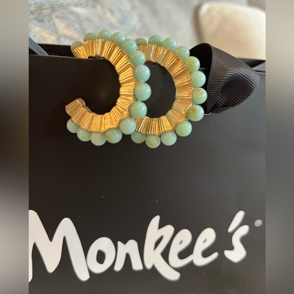 Monkees Charleston Boutique Gold Turquoise Beaded Hoop Earrings